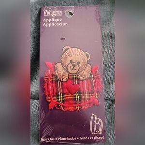 Wright's Red Heart Teddy Bear Plaid embroidered Iron On Applique Patch